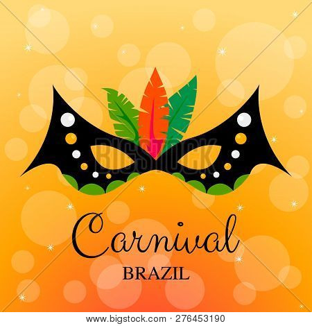 Carnival Mask With Feathers On Yellow Background