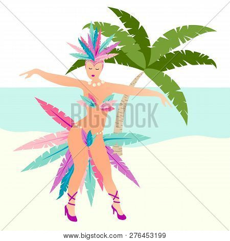 Carnival In Rio De Janeiro With Samba Dancer Girl Pattern On A Blue Background