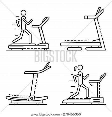 Treadmill Icon Set. Outline Set Of Treadmill Vector Icons For Web Design Isolated On White Backgroun