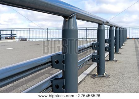 Safety Traffic Barrier Painted Steel Construction Closeup