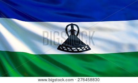 Lesotho Flag. Waving Flag Of Lesotho 3d Illustration. Maseru