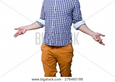 Half Length Portrait Without Face Visible Wearing Checked Pattern Shirt And Orange Trousers, With Hi