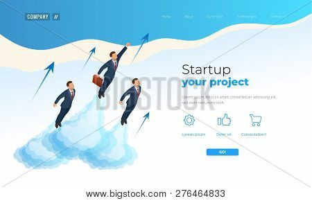 Isometric Businnes Start Up For Web Page, Banner, Presentation, Social Media Concept Landing Page De