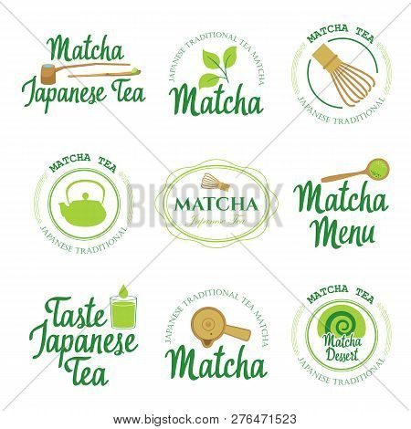 Japaneese Ethnic And National Tea Ceremony. Matcha Logo Set. Traditions Of Teatime. Decorative Eleme