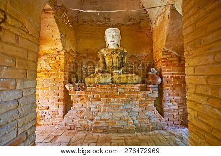 Ava, Myanmar - February 21, 2018: Interior Of Shrine In Daw Gyan Pagoda Complex With Image Of Lord B