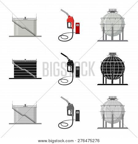 Vector Design Of Oil And Gas Logo. Set Of Oil And Petrol Vector Icon For Stock.