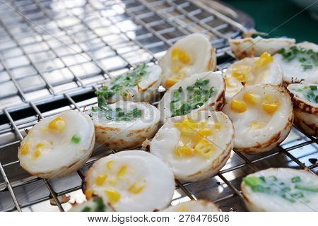 Ka Nom Krok (thai Word), Kind Of Thai Sweetmeat, Thai Dessert, Coconut Pudding, Coconut Rice Cake, T