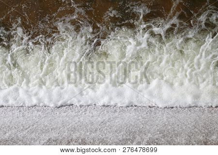 Water Flowing Splash Fresh, Water Flow Surface, Flowing Water At Small Reservoir, Rural Water Retent