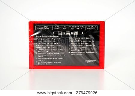 Prague, Czech Republic - November 29, 2018: Audio Compact Cassette Yoko 90. Audio Cassette On A Whit