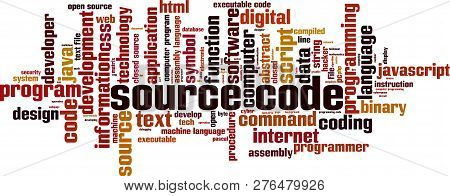 Source Code Word Cloud Concept. Vector Illustration On White