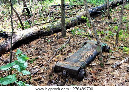 Abandoned Railroad Cart In The Woods Below