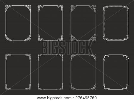 Vintage Set Of Calligraphic Frames. Black And White Vector Border Of The Invitation, Diplom, Certifi
