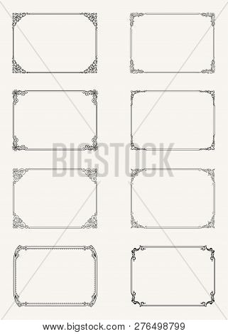 Vintage Set Of Calligraphic Frames. Black And White Vector Border Of The Invitation, Diplom, Certifi