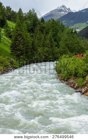 Summer Alps Mountain Landscape With Alpine River (silvretta Alps, Austria).