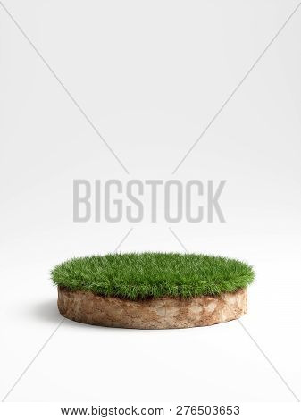 3d Illustration Round Soil Ground Cross Section With Earth Land And Green Grass