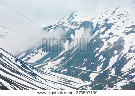 Spring Cloudy Overcast Mountain Landscape (oberalp Pass, Switzerland)