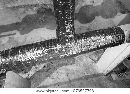 Basement Apartment House. Water Supply Pipe. Completed Repair Tee. Picture Taken In Ukraine. Kiev Re