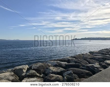View Of The Ocean From Above The Rocks In Sanxenxo Galicia Spain