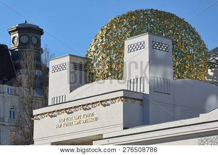 Vienna, Austria - December 26, 2018. A View Of The Viennese Secession Building Focusing On The Dome.