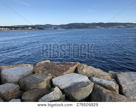 View Of The Ocean From Above The Rocks In Sanxenxo Galicia Spain