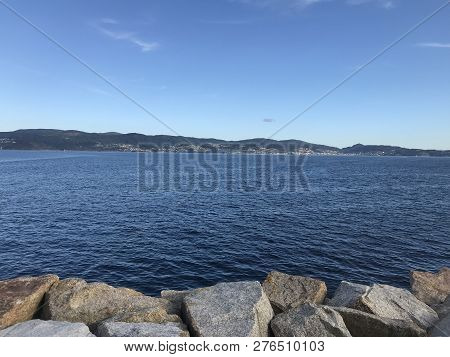 View Of The Ocean From Above The Rocks In Sanxenxo Galicia Spain