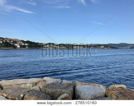View Of The Ocean From Above The Rocks In Sanxenxo Galicia Spain