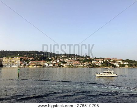 View From The Pier With Boats At The Distance In Sanxenxo Galicia Spain