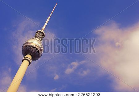 The Tv Tower Or Fersehturm And Blue-purple Sky. Berlin, Germany.