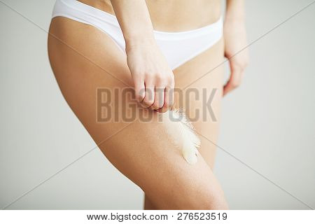 Long Woman Legs With Beautiful Soft Skin. Beauty Body Care