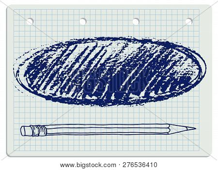 Vector Freeform Strokes Doodle Oval Blank Frame And A Pencil. Hand Drawn Border Illustration Over Ch