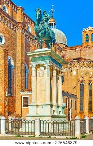 The Equestrian statue of Bartolomeo Colleoni by Andrea del Verrocchio (1488) in Venice, Italy