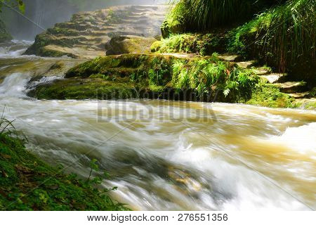 Kaiate Falls, Papamoa, New Zealand - 25 Dec 2018: The Falls Are Heavily Overflown After Rains Over P
