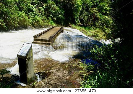 Kaiate Falls, Papamoa, New Zealand - 25 Dec 2018: The Falls Are Heavily Overflown After Rains Over P