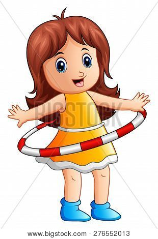 Vector Illustration Of Little Girl Playing Hulahoop