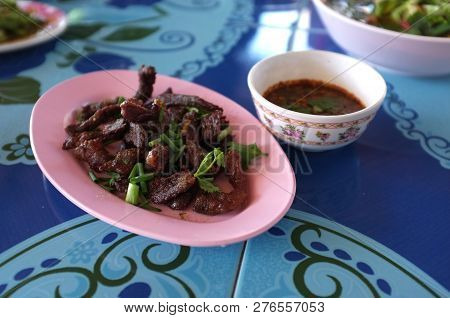Deep Fried Beef / Neur Dad Diew (thai Fried Sun-dried Beef) . Thai Esan Food. Street Food