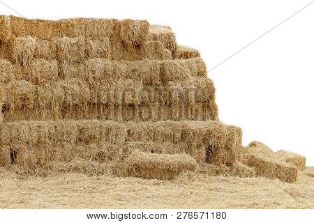 Straw, Mountain Shape Straw Hay Dry, Straw Many On White Background, Straw Block Cube, Hay Dry Backd