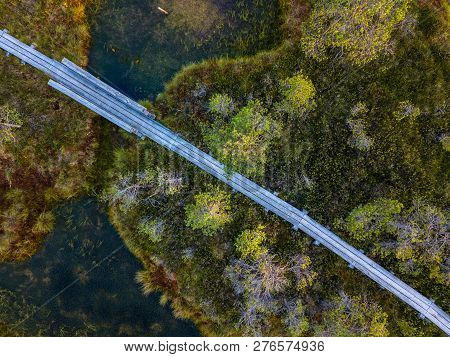 Moody Drone Photo Of Colorful Moorland In Early Summer Sunrise