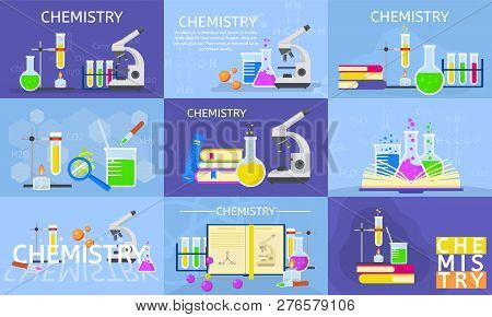 Chemistry Lab Banner Set. Flat Illustration Of Chemistry Lab Banner Set For Web Design