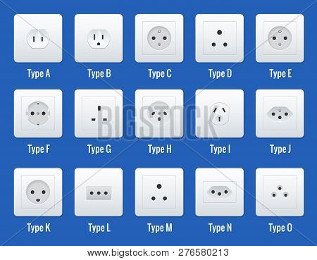 Ac Power Sockets. All Types. Ac Power Sockets Realistic Illustration