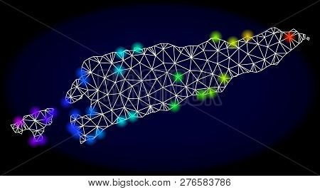 Mesh Vector Map Of East Timor With Glare Effect. Light Spots Have Bright Rainbow Colors. Abstract Li