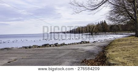 Walkway Along Lake Ontario In The Winter. January In Upstate Ny