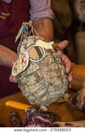 Delicious Culatello In The Hands Of The Butcher.