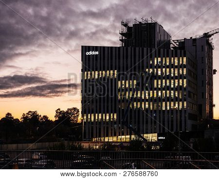 Strasbourg, France - Oct, 25, 2018: Adidas France Headquarter In Wacken Business District In Strasbo