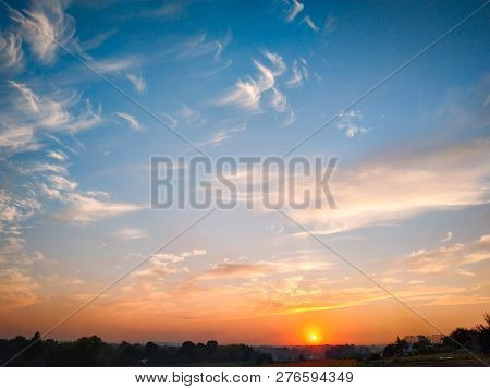 Cloudscape With White Altocumulus Clouds At Evening
