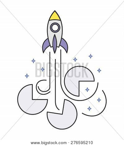 Rocket Takeoff Into Space. Missile. Spaceship. Vector Stock Illustration