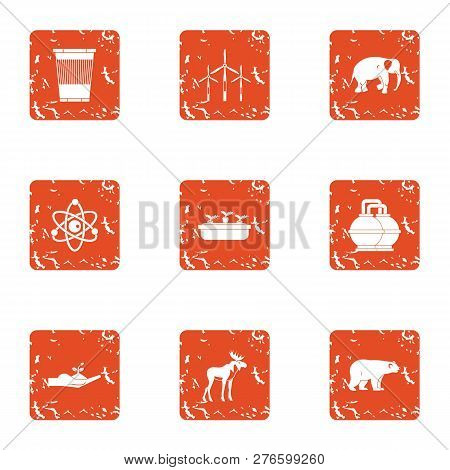 Forest Lifelong Icons Set. Grunge Set Of 9 Forest Lifelong Icons For Web Isolated On White Backgroun