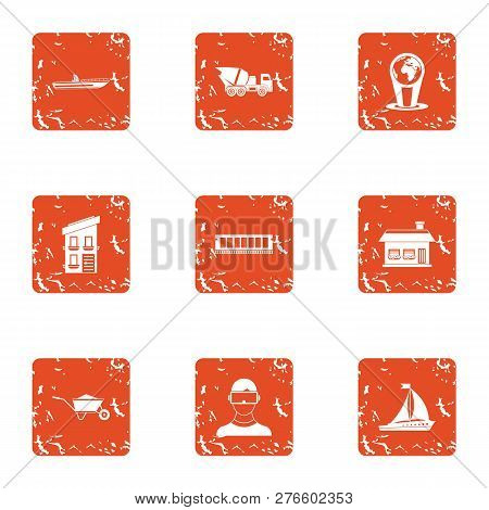 Establishment Icons Set. Grunge Set Of 9 Establishment Icons For Web Isolated On White Background