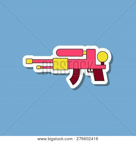 Paper Sticker On Stylish Background Kids Toy Water Gun