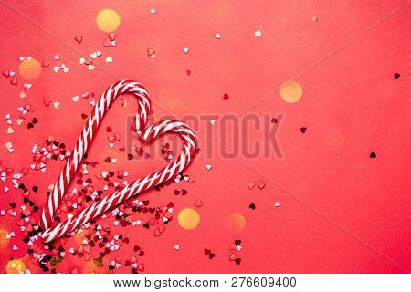 Valentines Day Background. Little Red Hearts On Redbackground.
