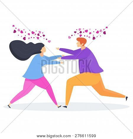 Happy Couple Of Young People In Love. Characters For Valentine Day.